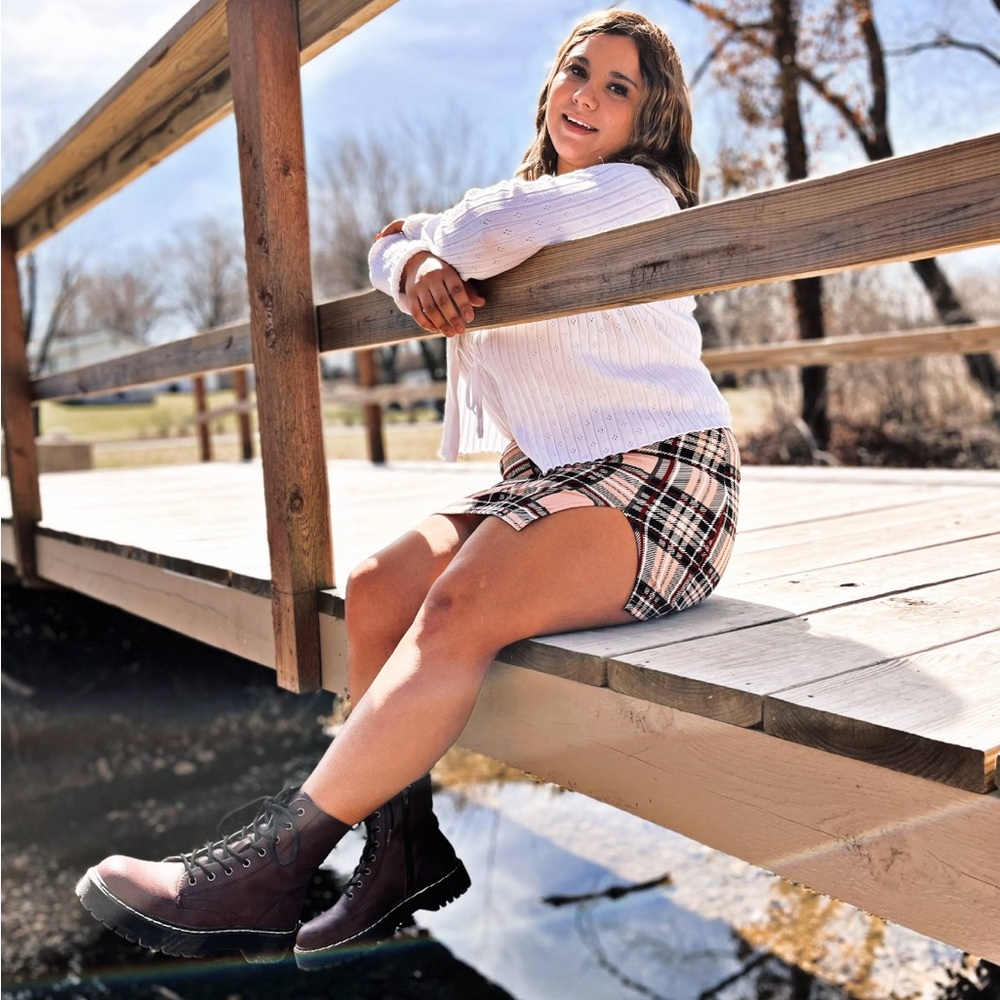 💗5 for $25💗 Pink Plaid Mini Skirt with Slit